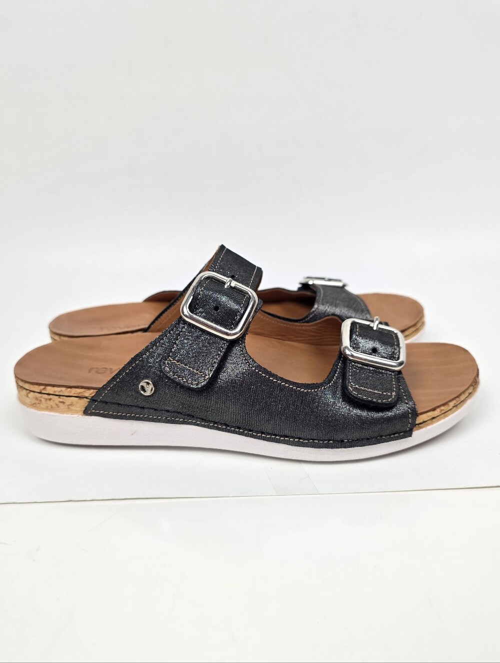 Revere Brighton Slide Sandals Black Linen NEW - 9 - Picture 5 of 12